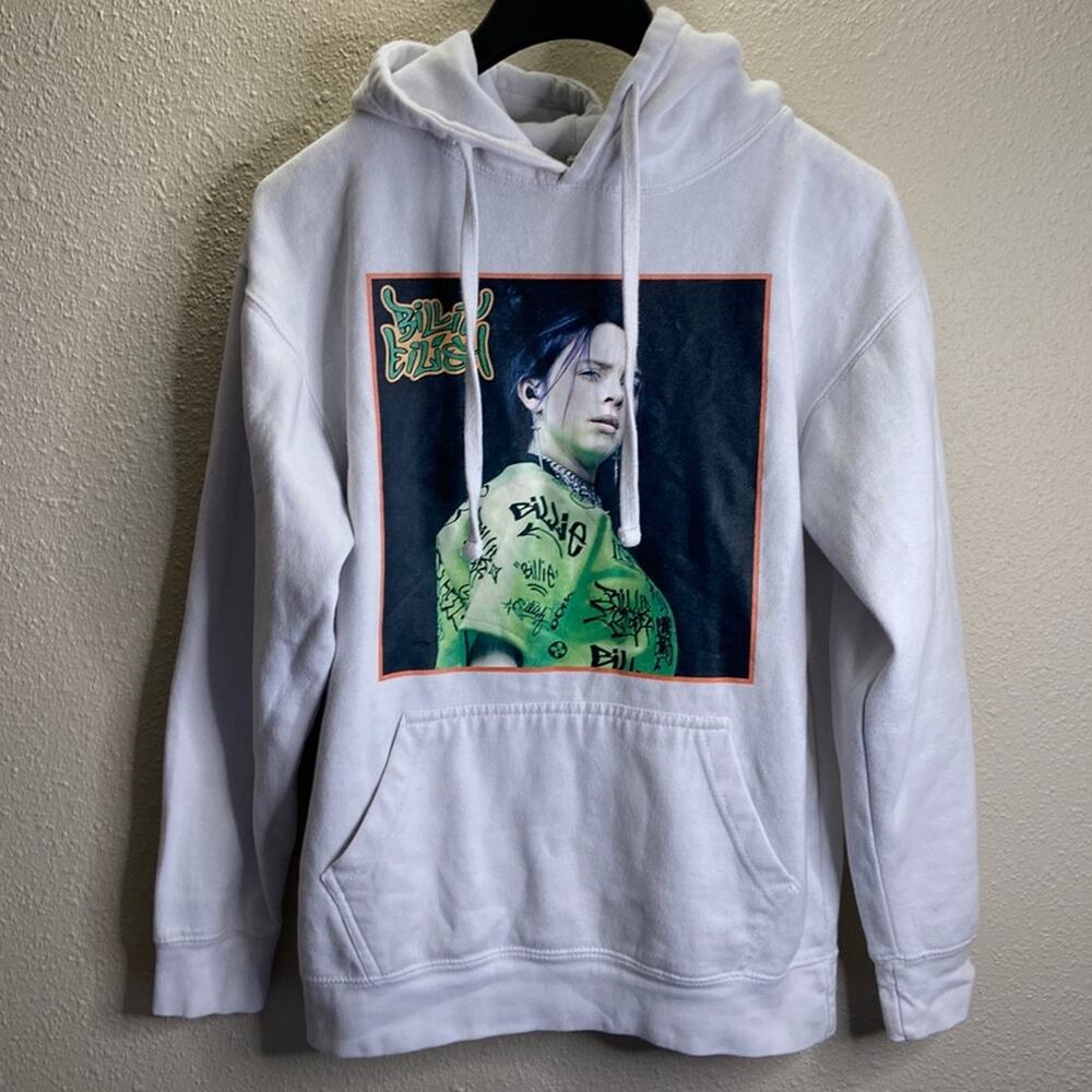 Billy Eilish Women White Hooded Long Sleeve Size S